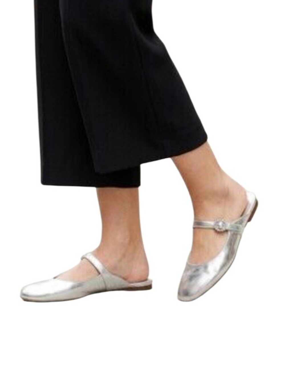 J.Crew Factory  Metallic Silver Mary Jane Backless Flats